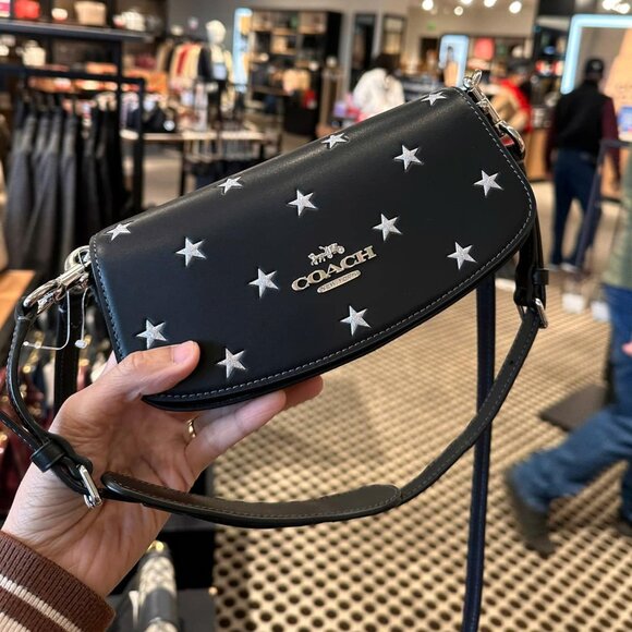 NWT COACH Andrea Small Shoulder Bag With Star Print -CW305 Silver/Black $378
